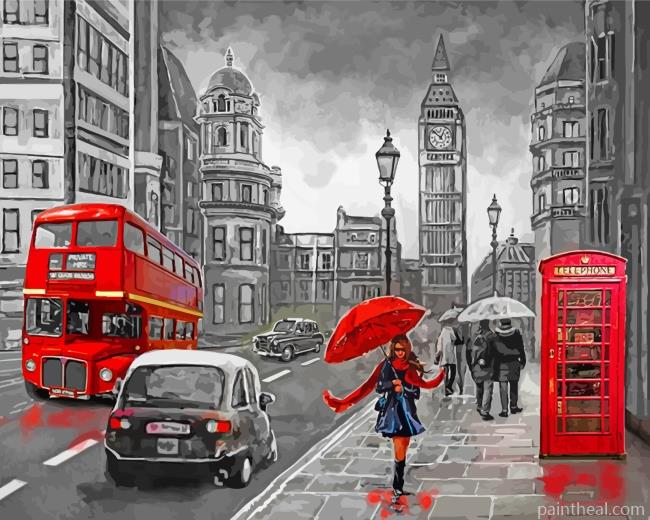 Girl In London Black And Red Painting By Numbers Kits