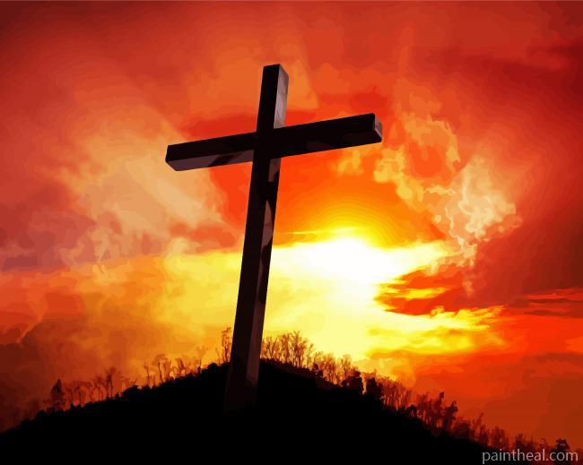 Wooden Cross At Sunset Painting By Numbers Kits