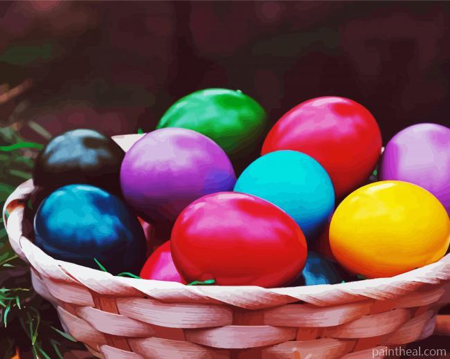 Basket Of Colorful Chicken Eggs Painting By Numbers Kits