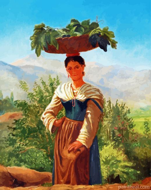 Woman With Fruit Basket Painting By Numbers Kits
