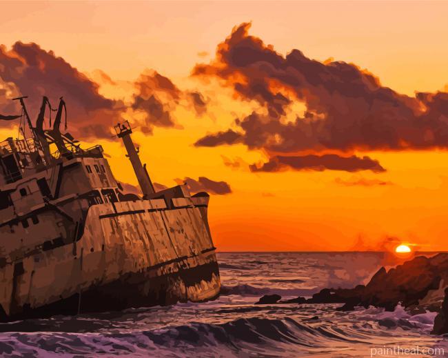 Ship Wrecks Sunset Painting By Numbers Kits