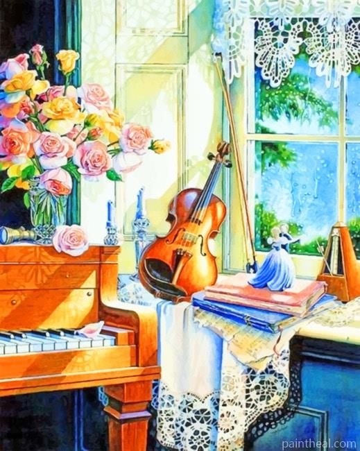 Piano And Violin Still Life NEW Painting By Numbers Kits