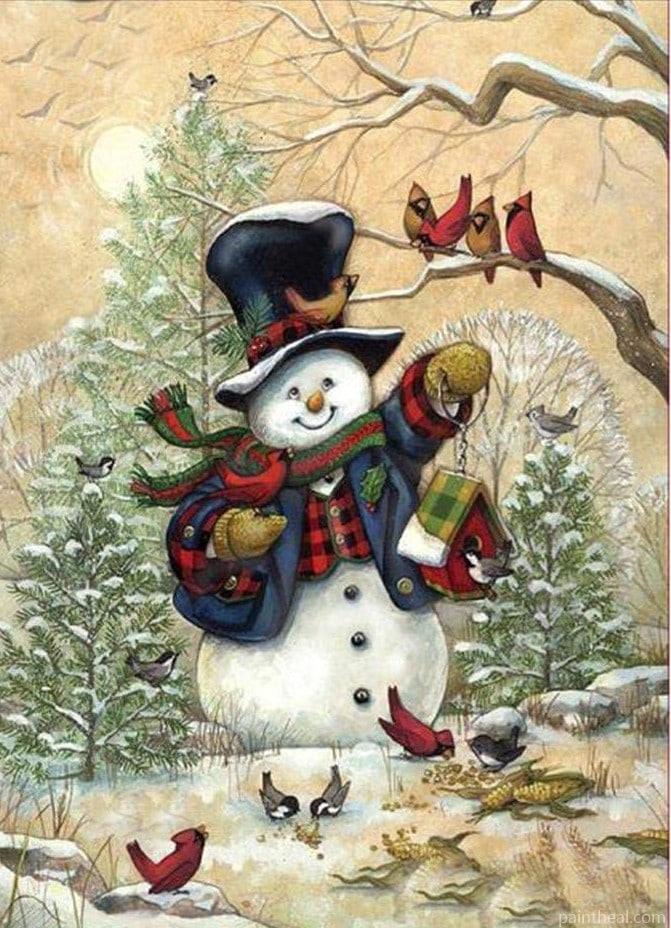 Snowman And Cardinals Painting By Numbers Kits