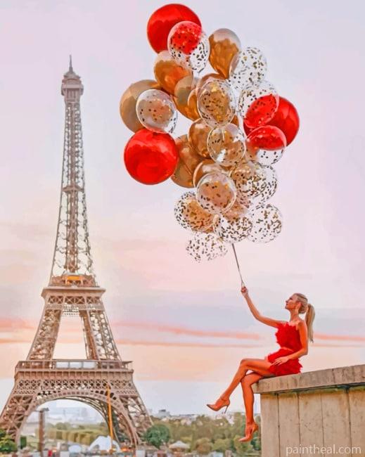Girl Holding Balloons In Eiffel Tower NEW Painting By Numbers Kits