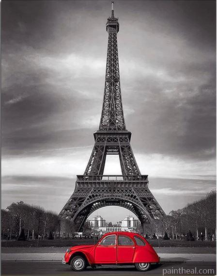 Antique Red Car at Paris Cities Painting By Numbers Kits
