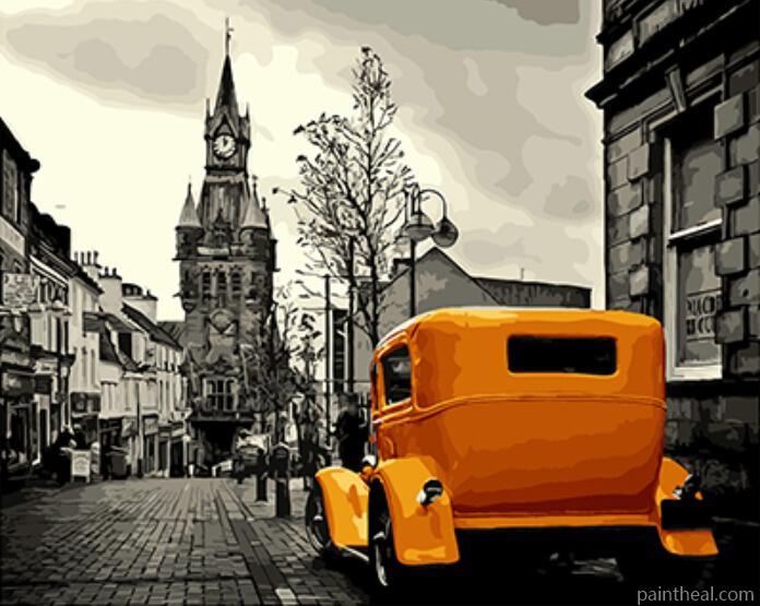 Yellow Taxi In London Cities Painting By Numbers Kits