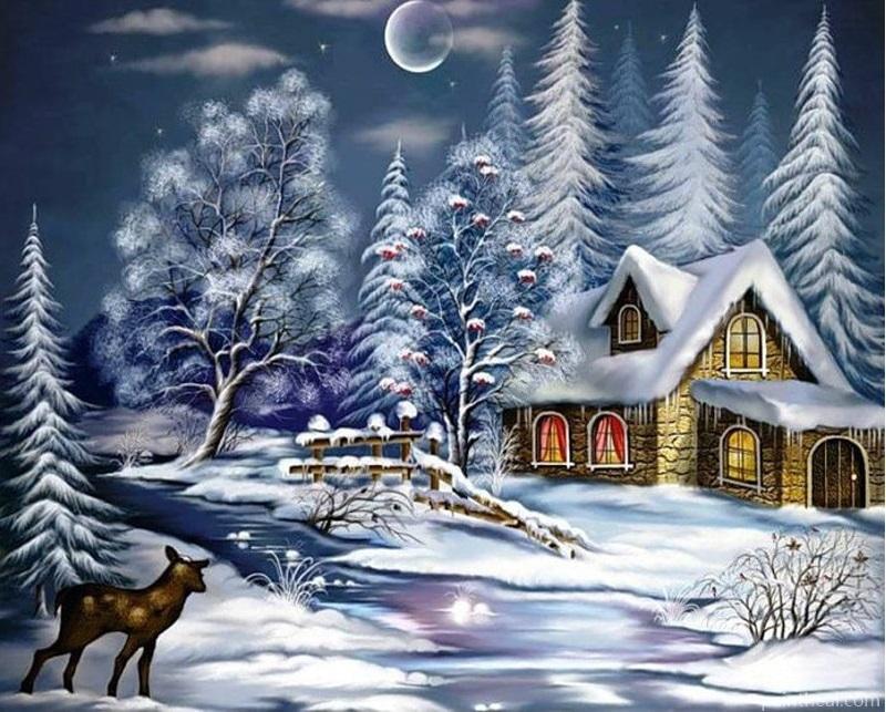 Christmas Snow Night Landscape Painting By Numbers Kits