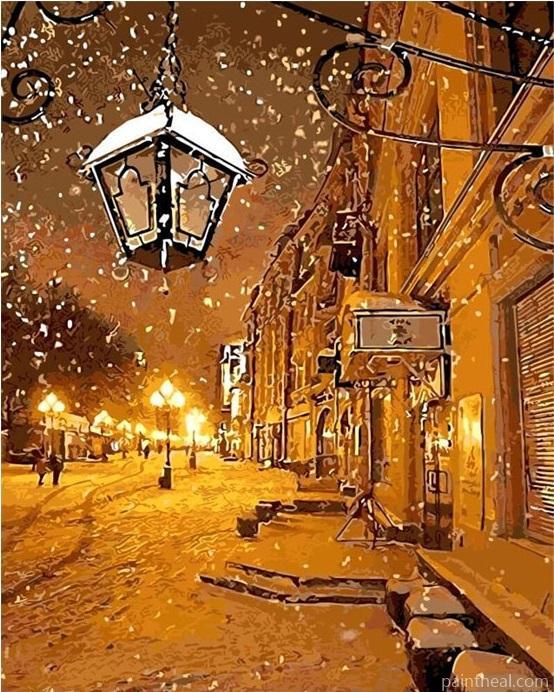 Christmas Street Lamp Snow Painting By Numbers Kits