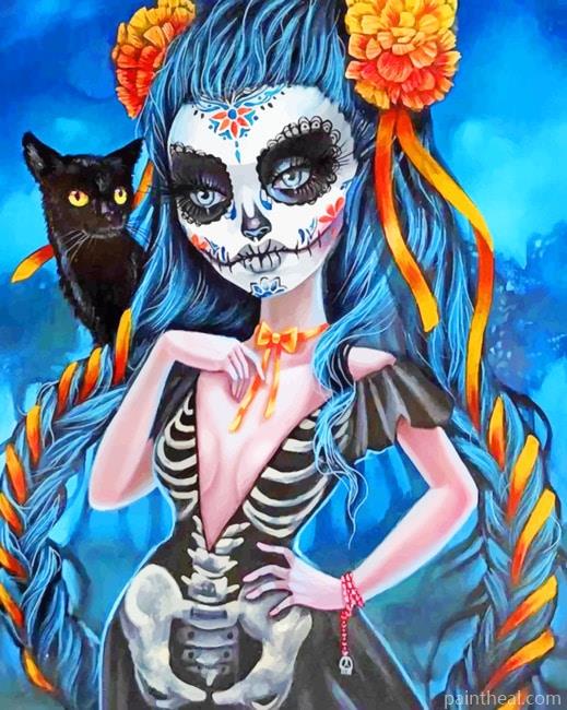 Sugar Skull Woman With A Black Cat NEW Painting By Numbers Kits