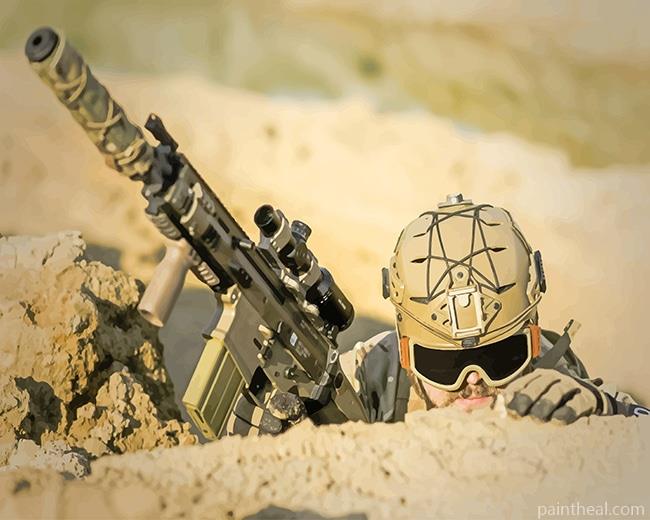 Soldier Holding Assault Rifle Painting By Numbers Kits