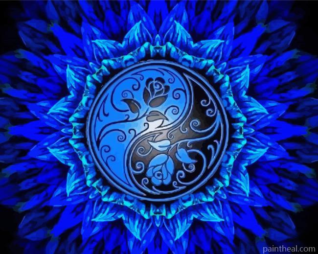 Mandala Yin Yang Blue Rose Painting By Numbers Kits