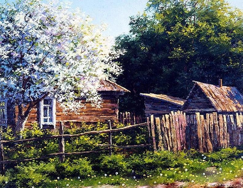 Log Cabin In Almond Trees Painting By Numbers Kits