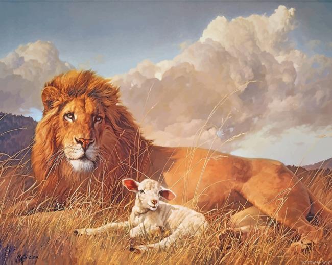 Aesthetic lion and lamb painting by numbers.jpeg