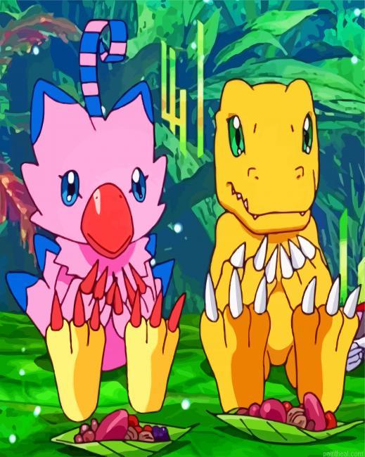 Agumon and biyomon painting by numbers.jpeg