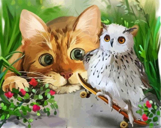 Cat and snowy owl painting by numbers.jpeg