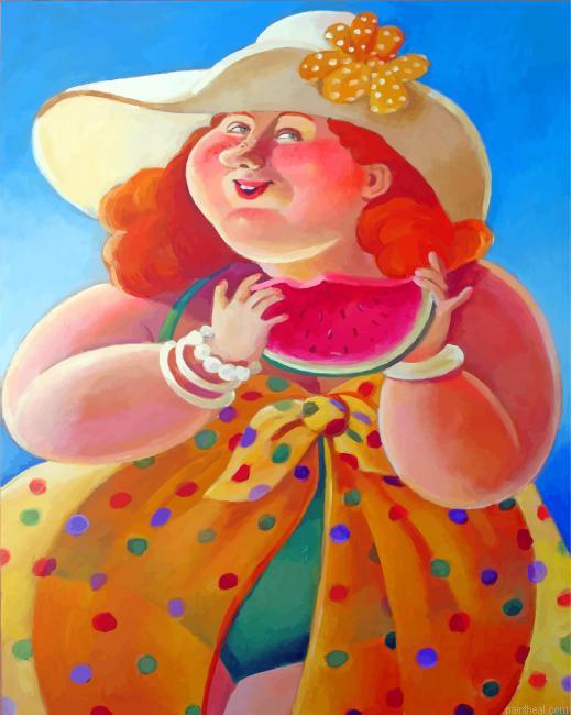 Fat woman eating watermelon painting by numbers.jpeg