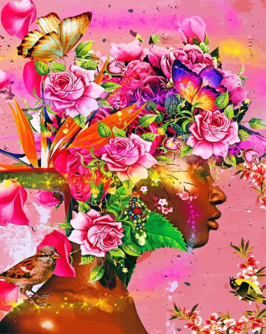 Floral black woman painting by numbers.jpeg