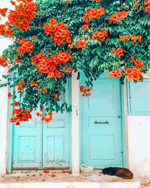 Flowers blue doors painting by numbers.jpeg