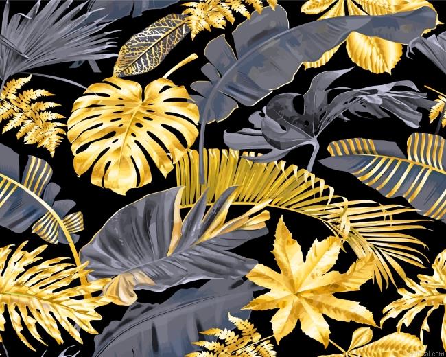 Gold tropical leaves painting by numbers.jpeg