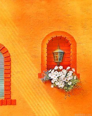 Lantern and plants on orange wall painting by numbers.jpeg