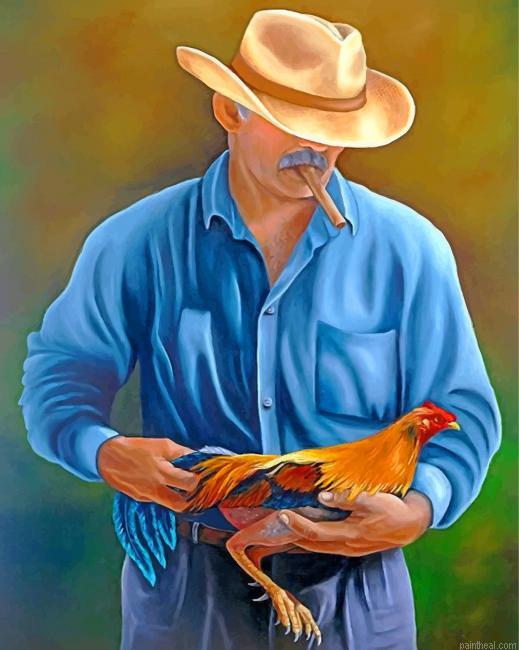 Man holding rooster painting by numbers.jpeg