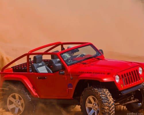 Red jeep car in desert painting by numbers.jpeg