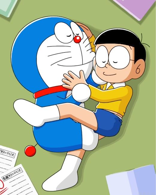 Sleepy doraemon and nobita painting by numbers.jpeg