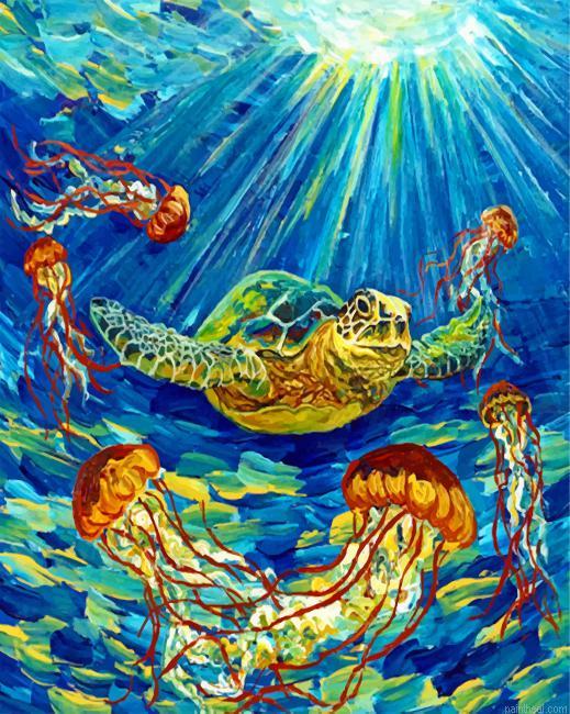 Turtle and jellyfishes painting by numbers.jpeg