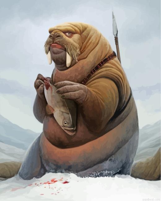 Walrus trying to eat a fish painting by numbers.jpeg