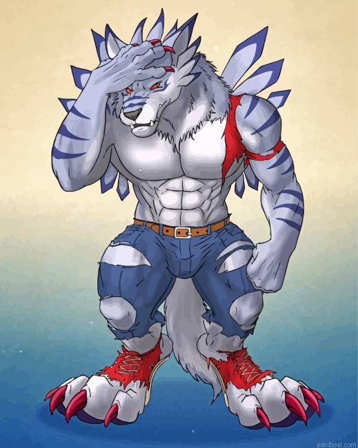 Weregarurumon digimon character painting by numbers.jpeg