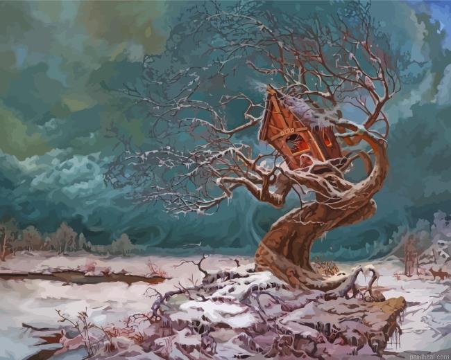 Winter tree house painting by numbers.jpeg