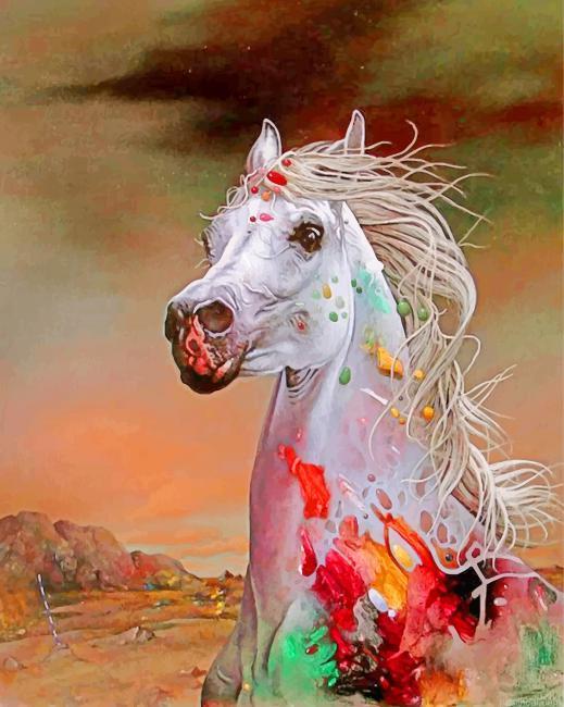 Aesthetic white horse painting by numbers.jpeg