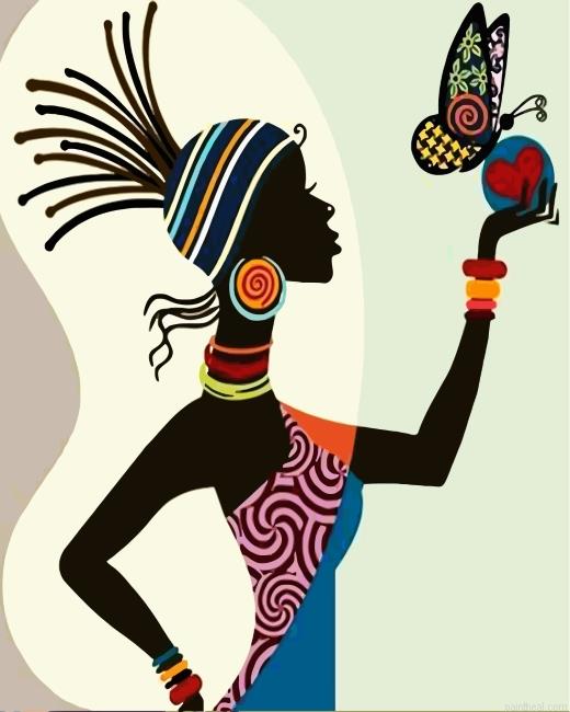 African woman and butterflies painting by numbers.jpeg