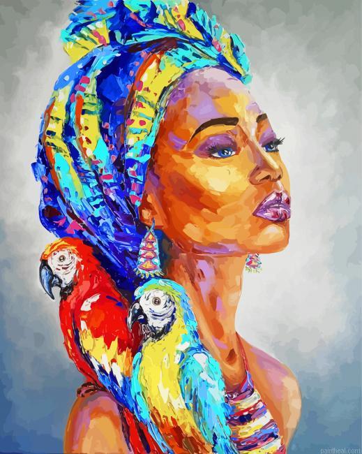 African woman and parrots painting by numbers.jpeg