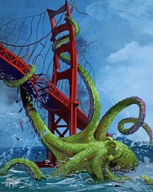 Cthulhu in golden gate bridge painting by numbers.jpeg