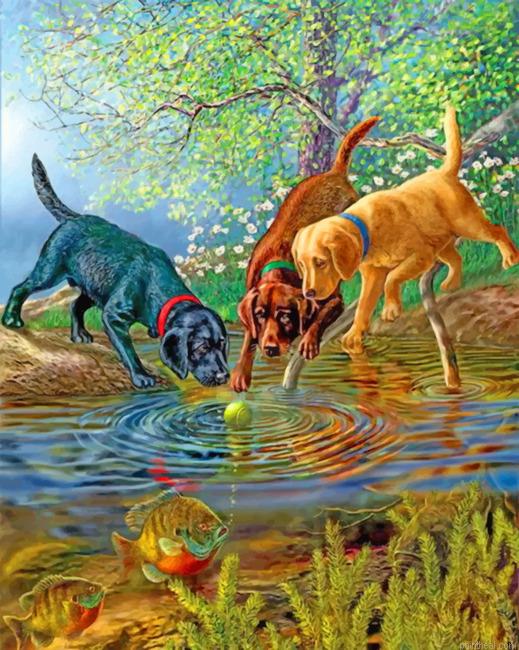 Dogs playing painting by numbers.jpeg