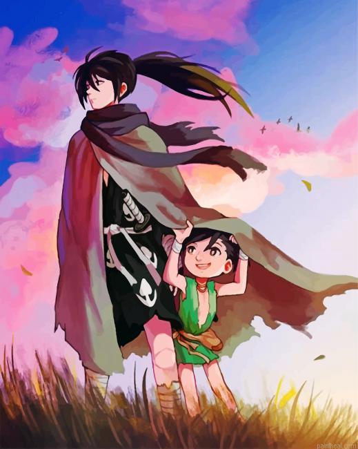 Dororo and hyakkimaru painting by numbers.jpeg