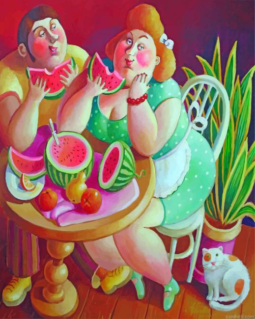 Fat couple eating fruits painting by numbers.jpeg