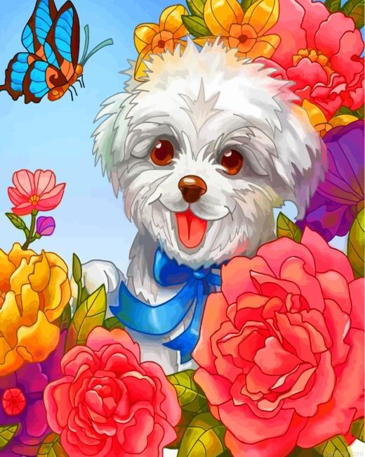 Happy dog and flowers painting by numbers.jpeg