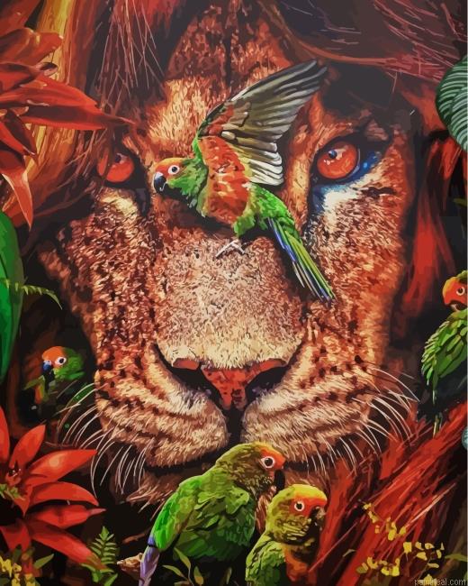 Lion and parrots painting by numbers.jpeg