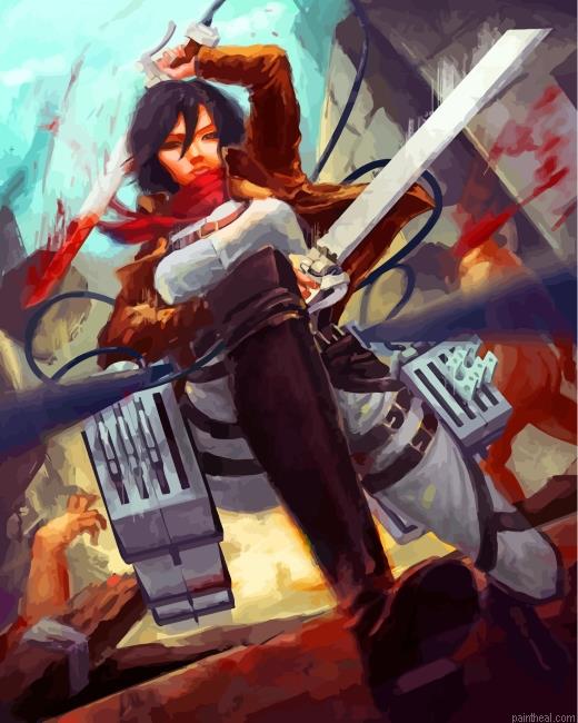 Mikasa ackerman attack on titan painting by numbers.jpeg