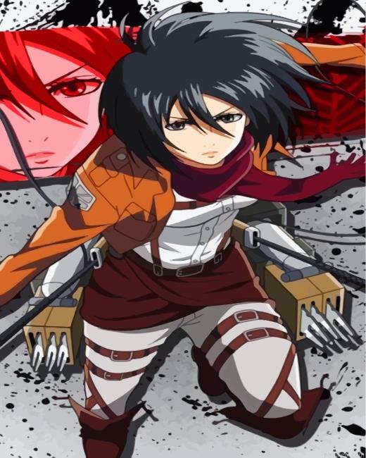 Mikasa attack on titan painting by numbers.jpeg