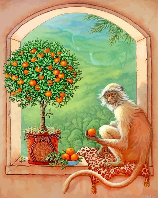 Monkey and orange tree painting by numbers.jpeg