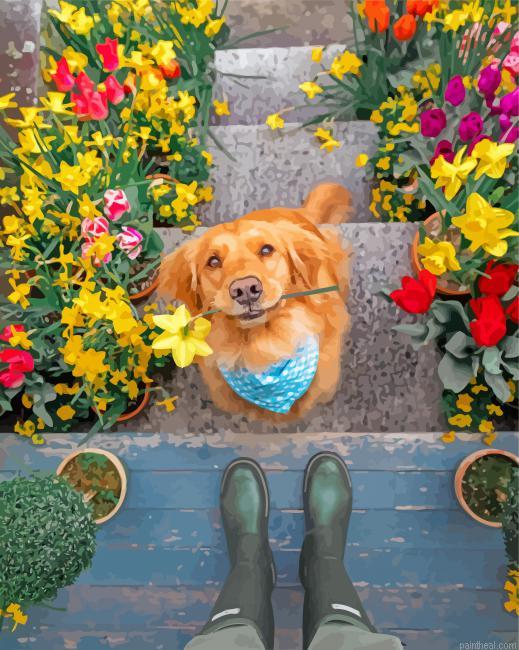 Puppy and flowers painting by numbers.jpeg
