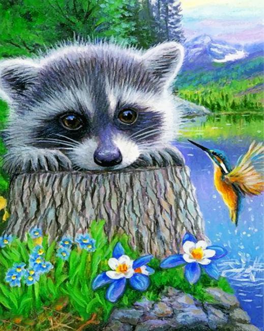 Raccoon and hummingbird painting by numbers.jpeg