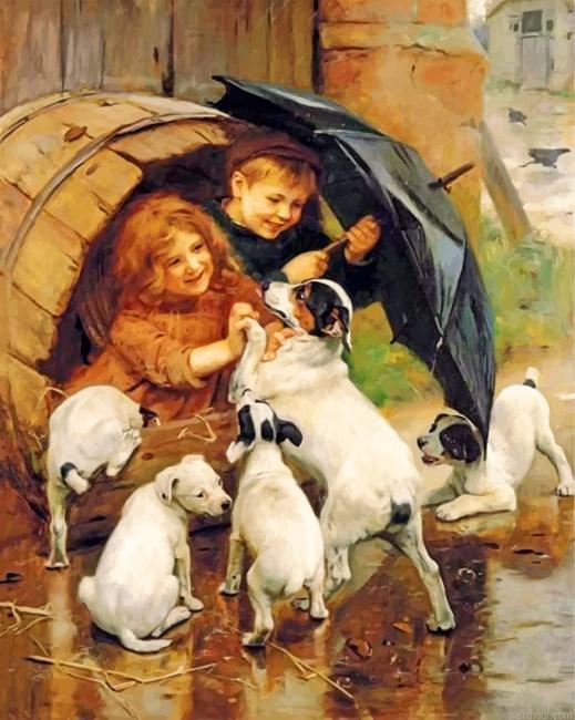Siblings playing with dogs painting by numbers.jpeg