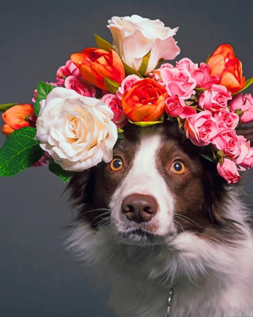 Dog with colored flowers crown painting by numbers.jpeg