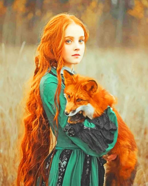 Ginger girl with fox painting by numbers.jpeg