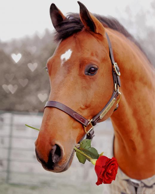Horse holding red rose painting by numbers.jpeg