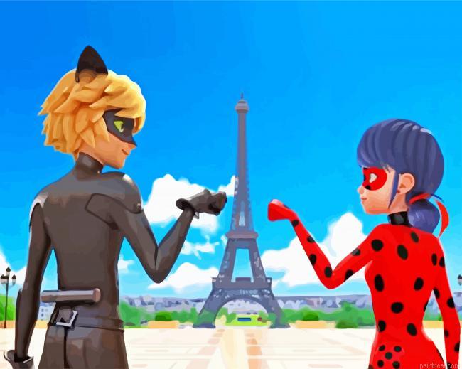 Ladybug and cat noir in paris painting by numbers.jpeg